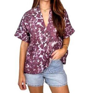 Brooke Wright Pleated Kimono Top in Maroon Ditzy Floral